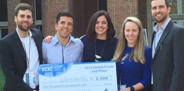 The MBA team who took second at the 2015 VCIC Global Finals in Chapel Hill, NC: Jake Wallack MBA ‘15, Matt Gryll MBA ’15, Hartley Riedner MBA ’16, Esther Perman MBA ’15, Travis Vaughan MBA ’16.