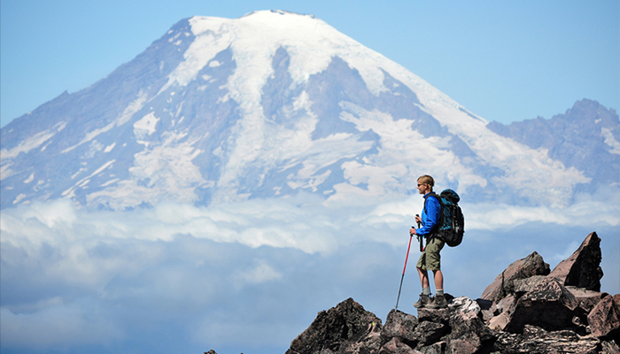 hiker on mt. rainier