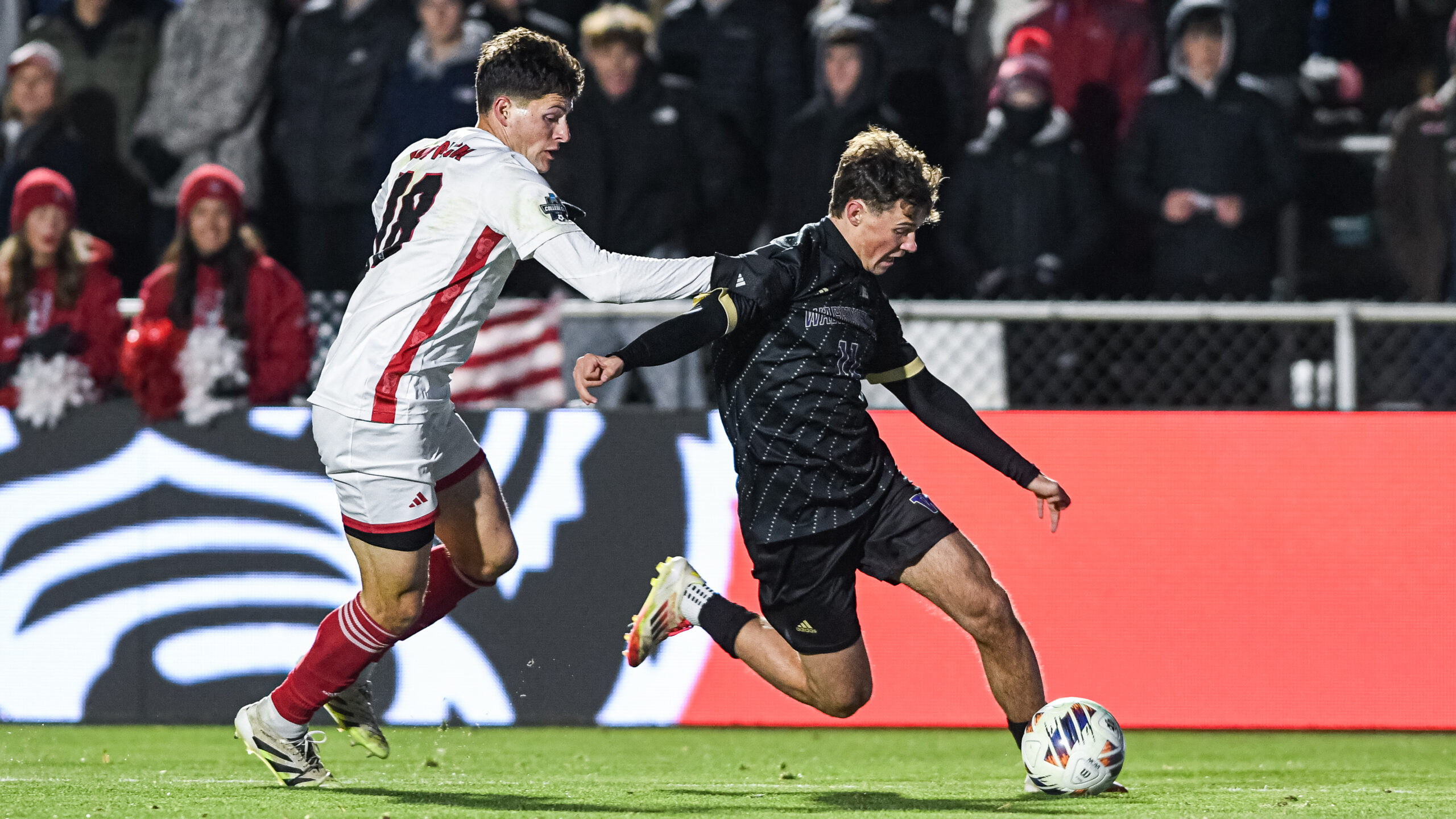 Nick O'Brien (right) playing for the University of Washington Men’s Soccer v NC State NCAA Championship WakeMed Soccer Park Cary, NC Monday, December 15, 2025